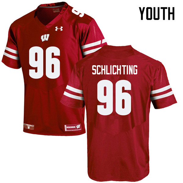 Wisconsin Badgers Youth #96 Conor Schlichting NCAA Under Armour Authentic Red College Stitched Football Jersey VV40O35HV